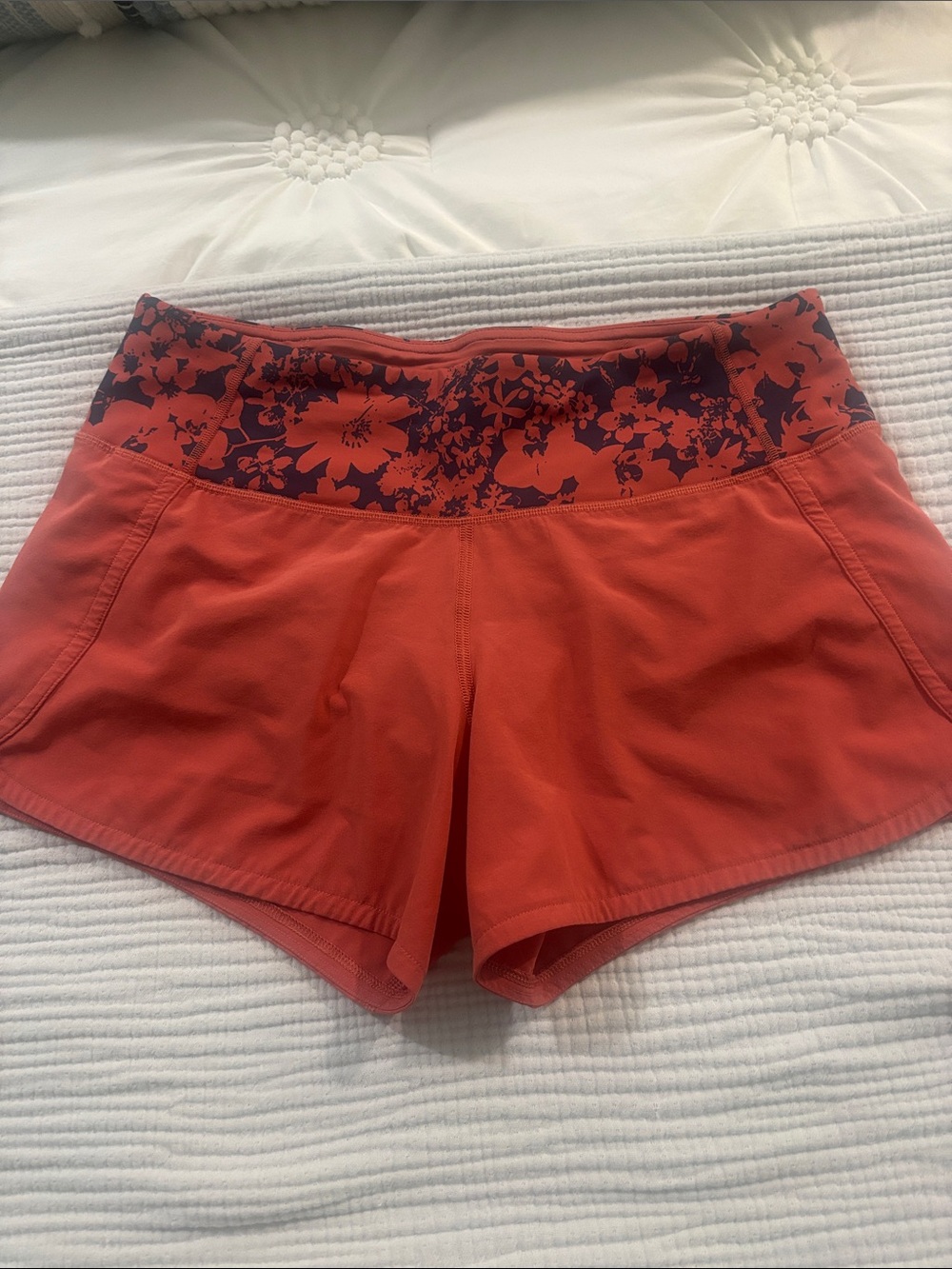 lululemon athletica Coral Workout Shorts with Floral Waistband